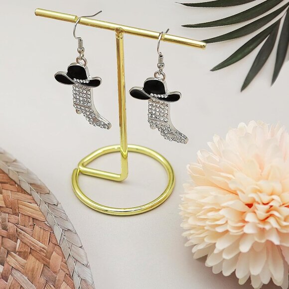 Rhinestone Western Boots Earrings Cowgirl Cowboy Enamel Hat Bohemian Rodeo Boot - Picture 6 of 7